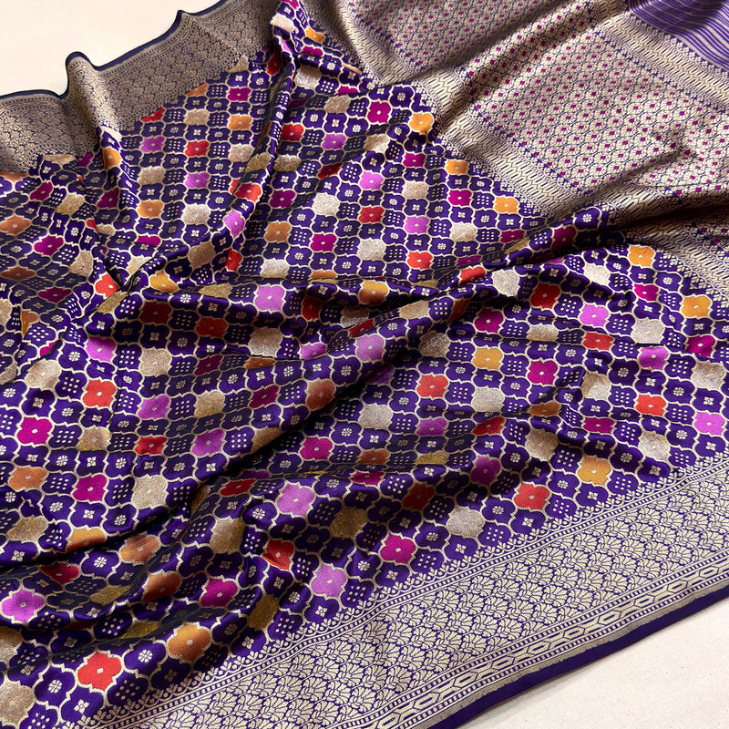 Purple colour pure katan silk Handwoven banarasi rangkat saree