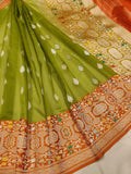 Mehndi Green Color Pure Kora Silk Handwoven Banarasi Saree