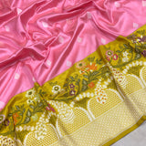 Prink colour pure katan saree handwoven banarasi saree