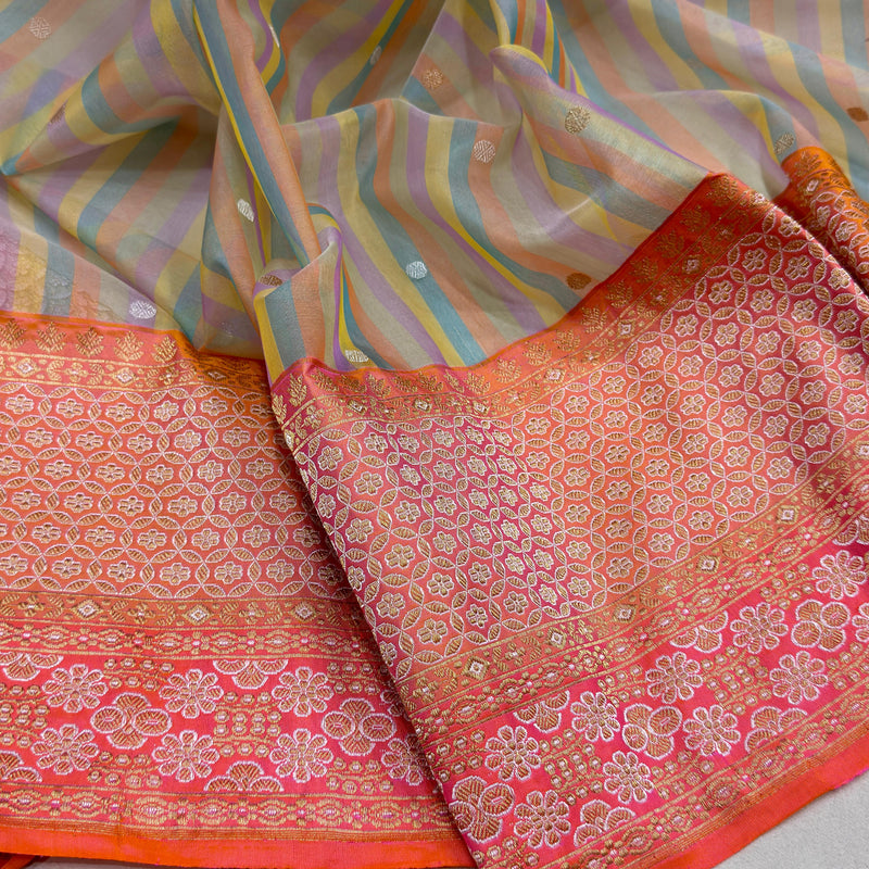Multicolour kora rangkat handwoven Banarasi saree