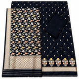 Black colour pure katan silk handwoven banarasi 3  piece suit