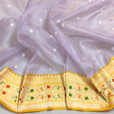 Light lavender colour pure kora handwoven banarasi saree