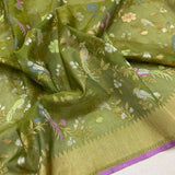 Mehandi green colour pure kora jamdani Handwoven banarasi saree