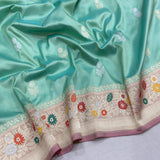 Pastel Green Color Pure Katan Silk Handwoven Banarasi Saree