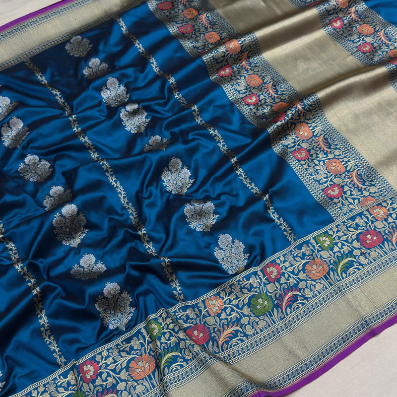 Peacock colour pure katan silk Handwoven banarasi saree