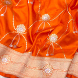 Orange colour pure katan silk handwoven banarasi saree
