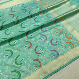 Aqua colour Pure Katan Silk Handwoven Banarasi Saree