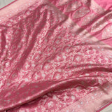 Light pink colour pure Katan silk handwoven banarasi saree