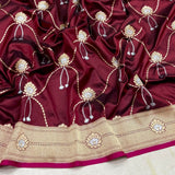 Brown colour pure katan silk handwoven banarasi saree