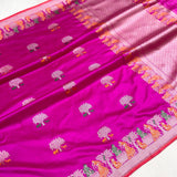 Rani pink colour pure katan silk handwoven banarasi saree