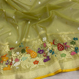 Pure Kora handwoven Banarasi saree