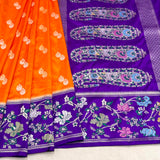 Orange colour pure katan silk handwoven Banarasi saree