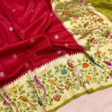 Red colour pure tussar handwoven Banarasi saree