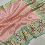 Peach Colour Pure Tissue Silk Handwoven Banarasi Saree