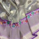 Grey colour pure tissue Handwoven Banarasi saree