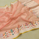 Peach colour Pure Kora Silk Handwoven Banarasi Saree