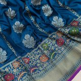 Peacock colour pure katan silk Handwoven banarasi saree
