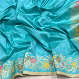 Sky Blue colour pure katan silk Handwoven banarasi saree