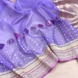 Lavender colour pure kora Handwoven Banarasi saree