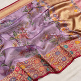 Pure Kora handwoven Banarasi saree