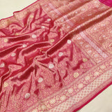 Rani-pink colour Pure Katan Silk Handwoven Banarasi tanchoi Saree