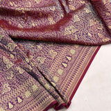 Whine colour pure katan silk Handwoven banarasi Tanchoi saree
