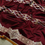 Brown colour pure katan silk handwoven banarasi saree