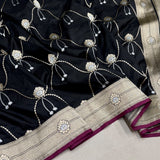 Black colour pure katan silk handwoven banarasi saree