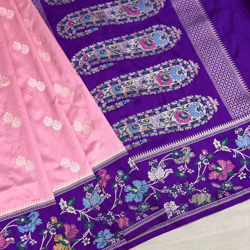 Light pink colour pure katan silk Handwoven banarasi saree