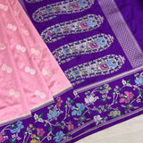 Light pink colour pure katan silk Handwoven banarasi saree