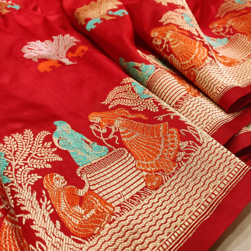 Red Colour Pure Katan Silk Handwoven Banarasi Saree