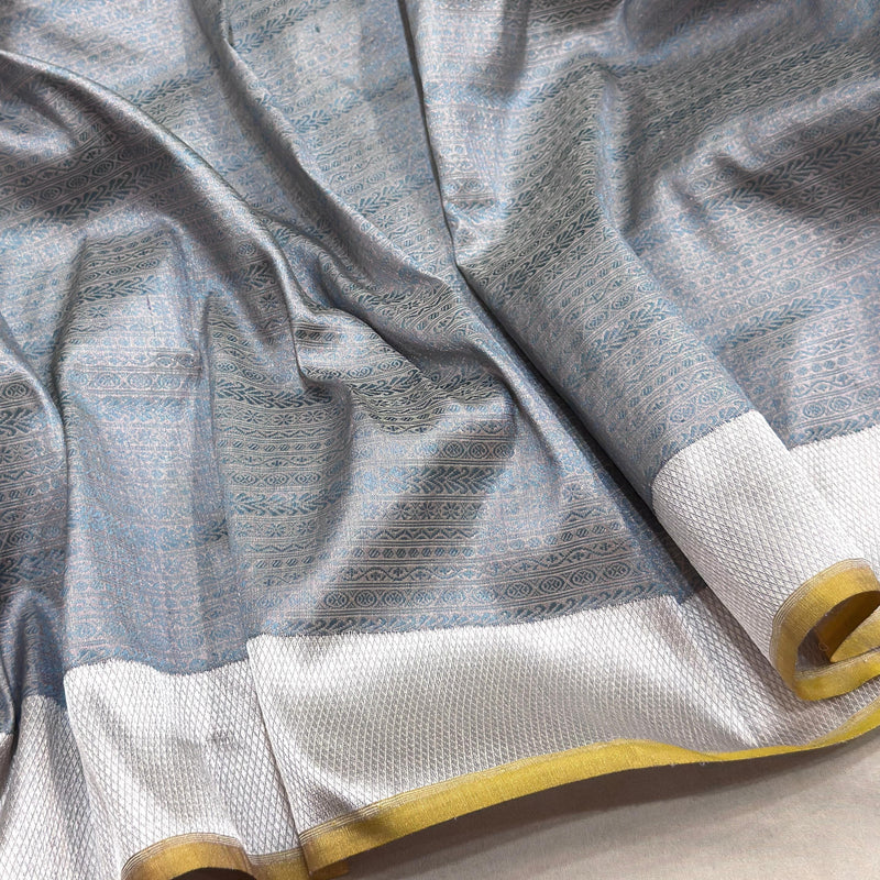 Grey colour pure katan silk handwoven banarasi saree