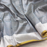 Grey colour pure katan silk handwoven banarasi saree