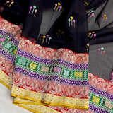 Black colour pure kora Handwoven Banarasi saree