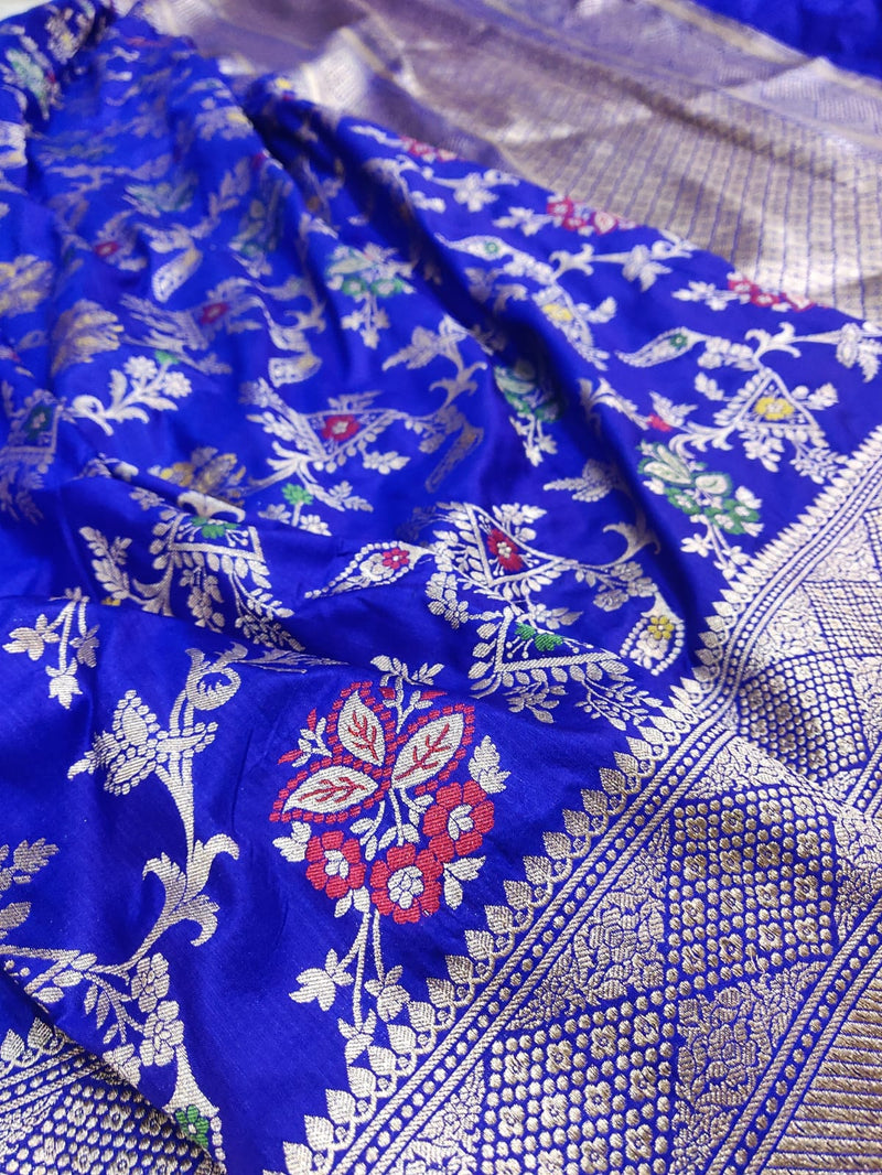 Royal blue colour Pure Katan Silk Handwoven Banarasi Saree