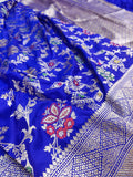 Royal blue colour Pure Katan Silk Handwoven Banarasi Saree