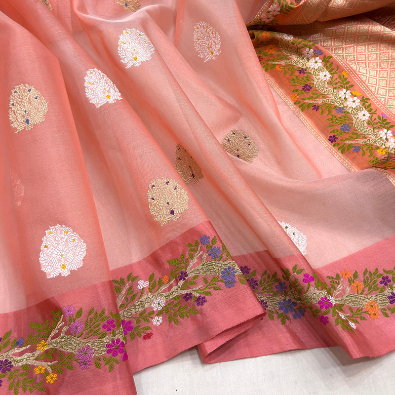 Pure Kora handwoven Banarasi saree