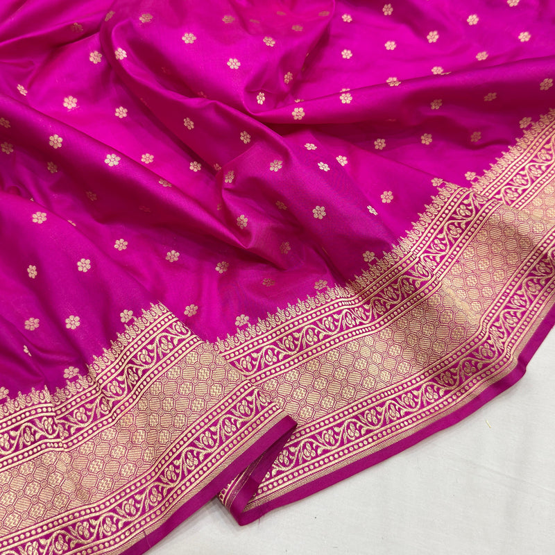 Pink colour pure katan silk Handwoven banarasi saree