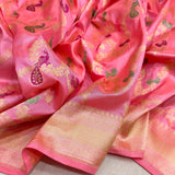 Baby pink colour pure katan silk Handwoven banarasi jungla saree