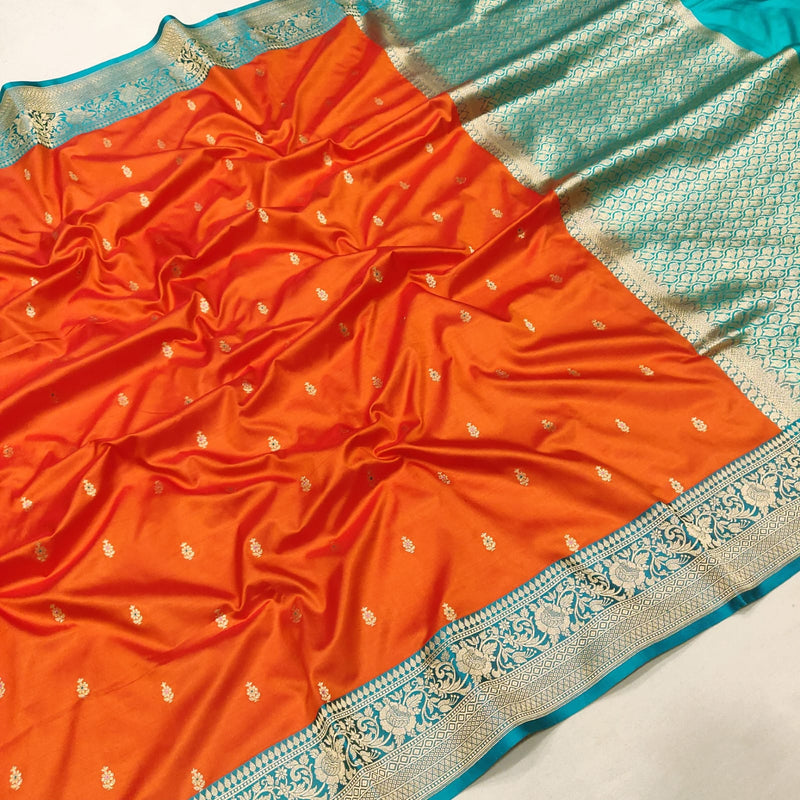 Orange colour Pure Katan Silk Handwoven Saree