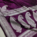 Wine colour pure katan silk Handwoven banarasi saree