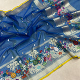 Peacock colour pure kora jamdani Handwoven banarasi saree