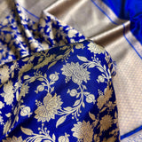 Royal blue colour pure katan silk Handwoven banarasi saree