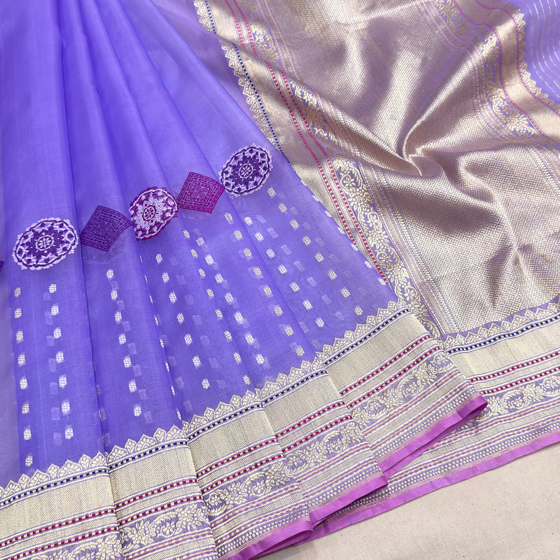 Lavender colour pure kora Handwoven Banarasi saree