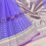 Lavender colour pure kora Handwoven Banarasi saree