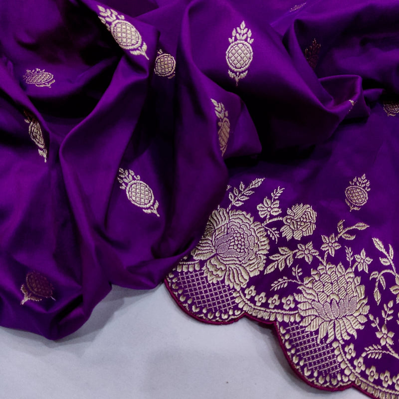 Purple colour pure katan silk handwoven banarasi saree