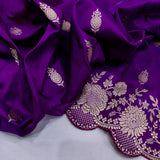 Purple colour pure katan silk handwoven banarasi saree