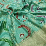 Aqua colour Pure Katan Silk Handwoven Banarasi Saree