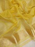 Yellow colour Pure Ektara Kora Silk Handwoven Banarasi Saree