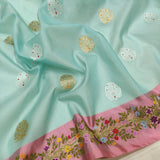 Sky Blue Colour Pure Kora Silk Handwoven Banarasi Saree